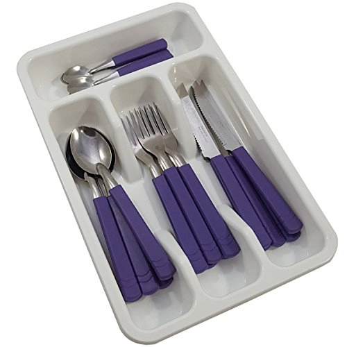 Jogo 24 Talheres em Aço Inox e PP com Organizador de Gavetas Lilas