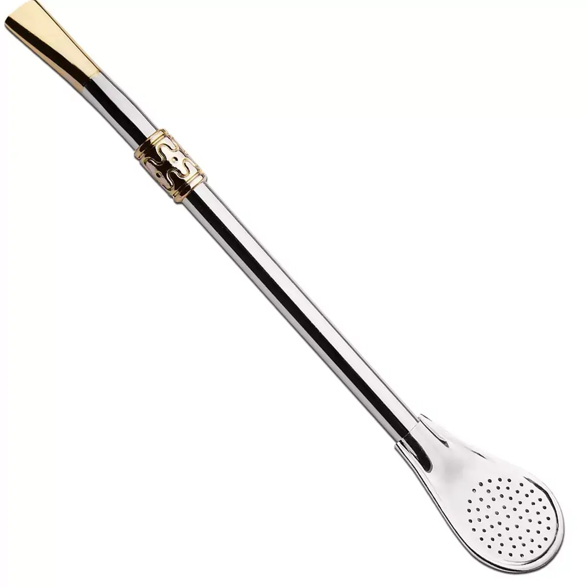 Bomba De Chimarrão Bocal Dourado Ferro Cinza Bojo Pera 19cm
