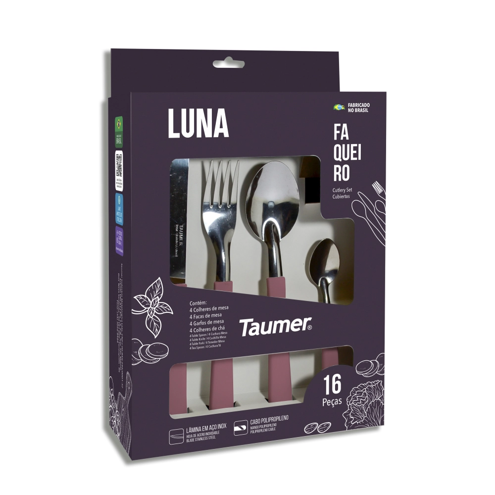 Faqueiro Taumer Luna Rosa Pastel C/16