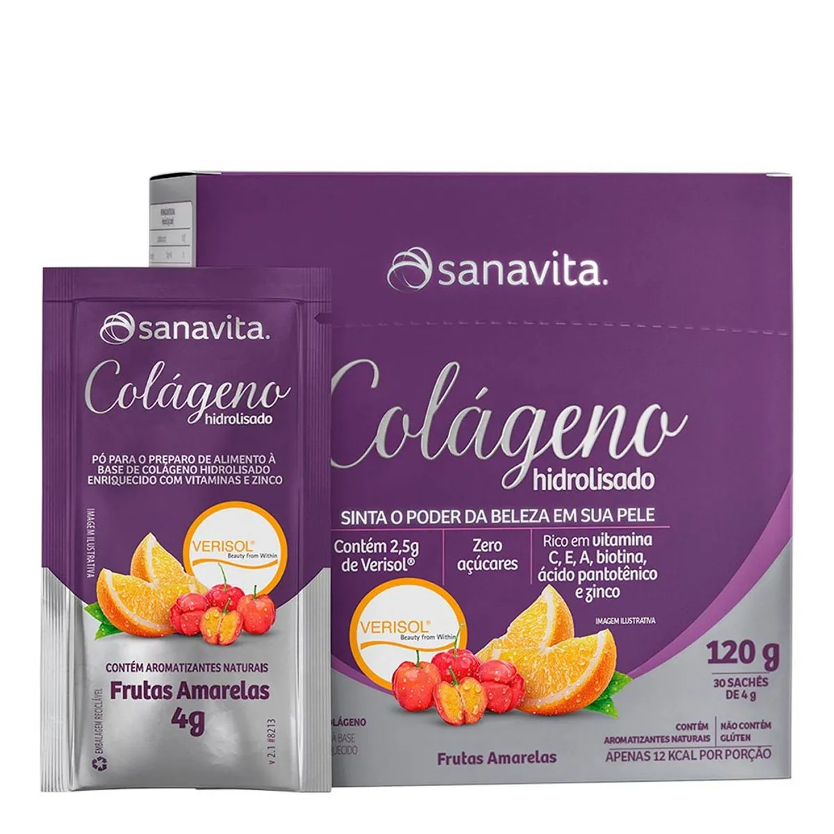 Colágeno Verisol Hidrolisado - 30 Sticke de 4g Frutas Amarelas - Sanavita