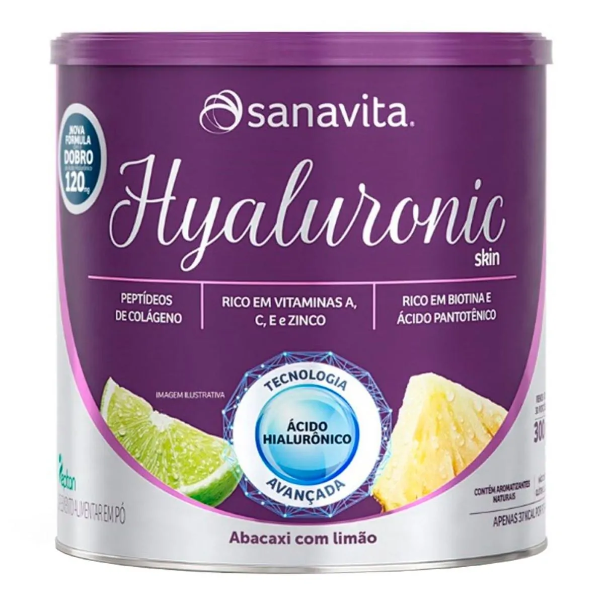Colágeno Para a Pele Hyaluronic Skin Sanavita Abacaxi + Limão 300g - Colágeno Para a Pele Hyaluronic