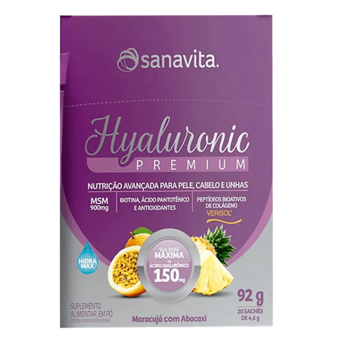Hyaluronic Premium Sanavita em Pó Maracuja com Abacaxi 20 Sachês