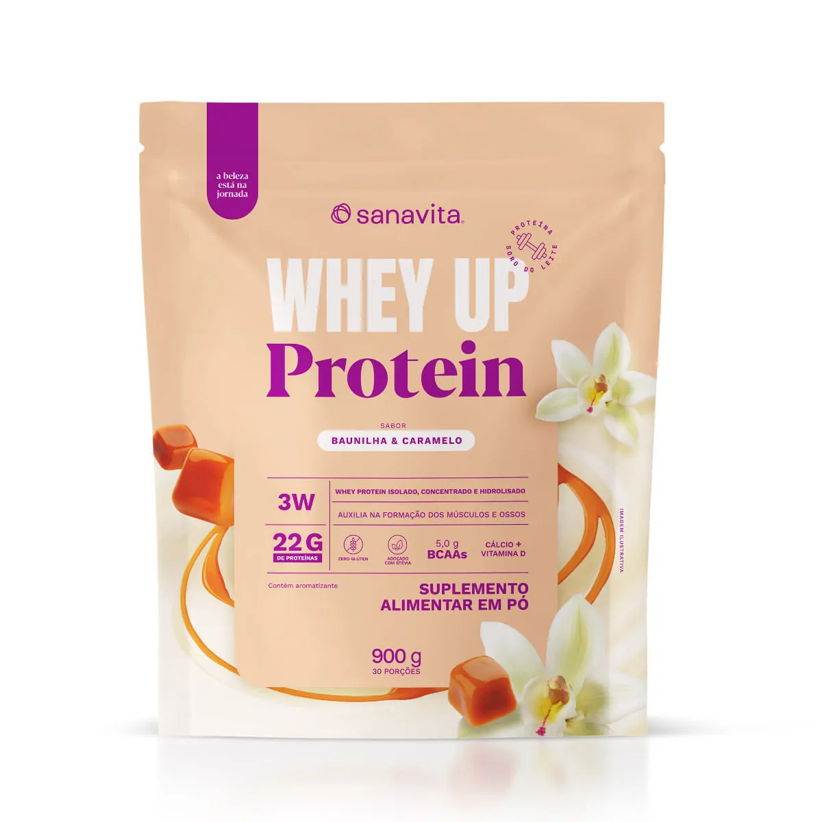 Whey Protein 3W + BCAA 900g Sabor Baunilha e Caramelo Sanavita