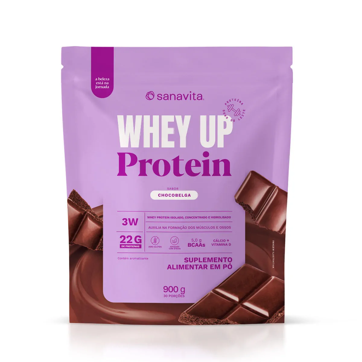 Whey Protein 3W + BCAA 900g Sabor Chocolate Belga Sanavita