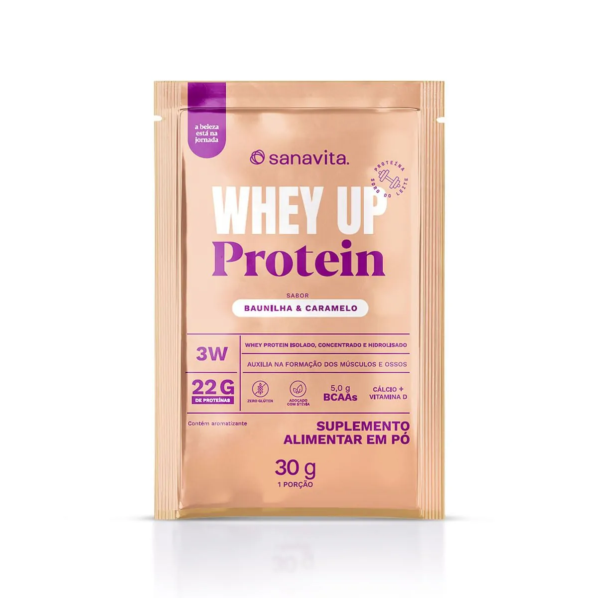 Sachê Whey Protein 3W + BCAA 30g Sabor Baunilha e Caramelo Sanavita