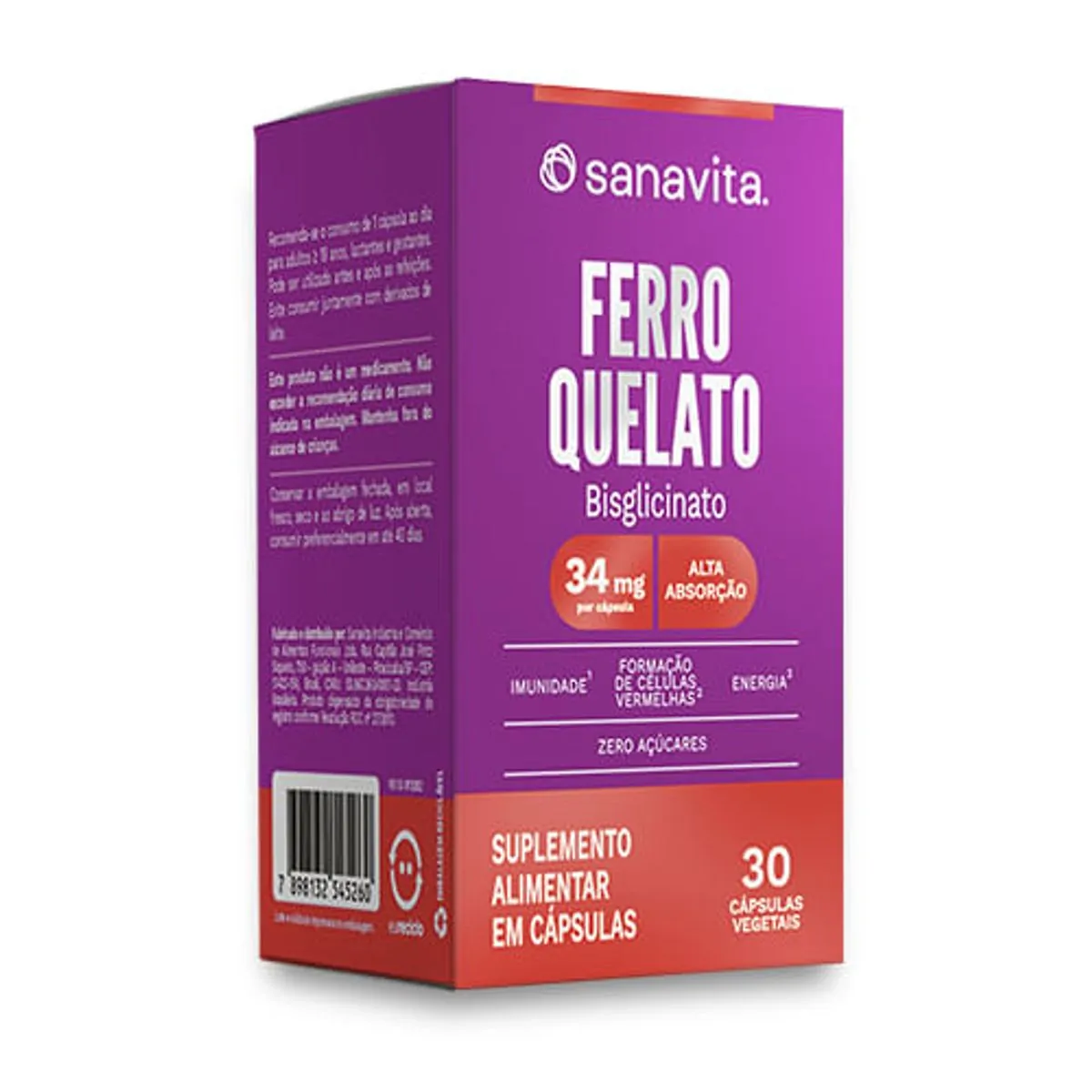 Ferro Quelato 34mg Sanavita Caixa 30 Cápsulas
