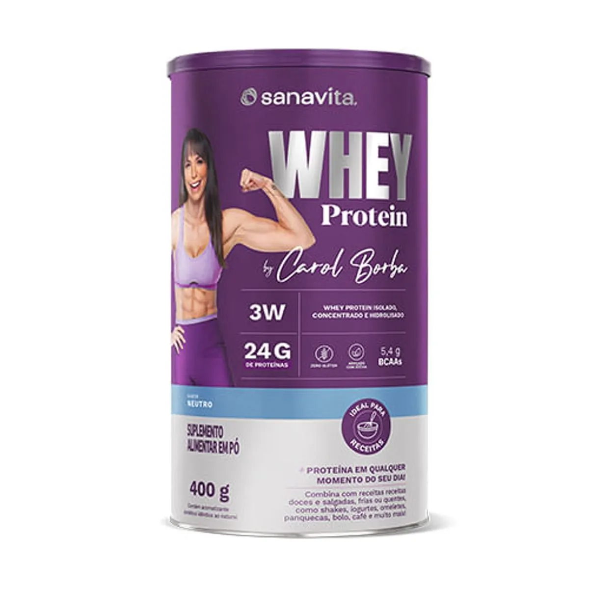 Whey Protein by Carol Borba Neutro 400g Cerca de 13 doses Sanavita