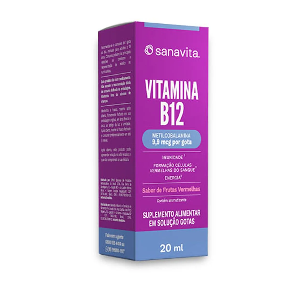 Vitamina B12 9,9mcg Frutas Vermelhas Sanavita Caixa 20ml Solução Gotas