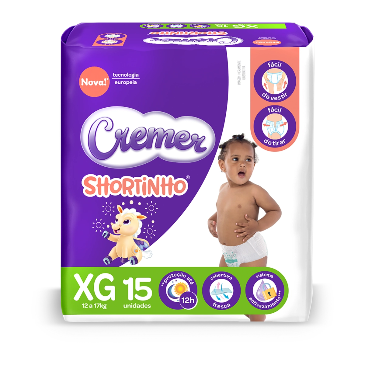 Fralda Descartável Infantil Shortinho Cremer Xg Pacote 15 Unidades