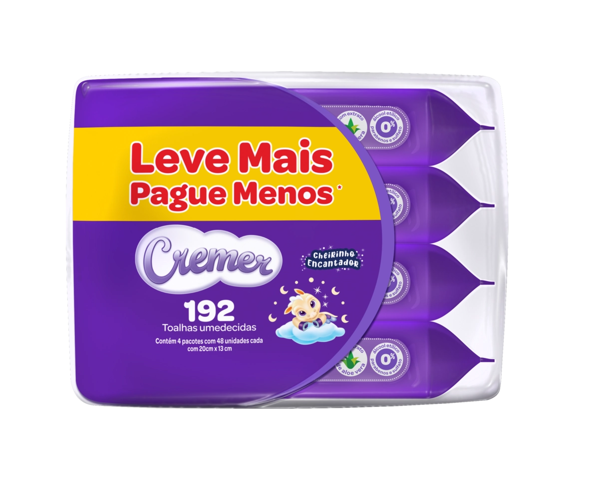 Pack Toalha Umedecida Infantil Cremer Pacote 4 Unidades Leve Mais Pague Menos