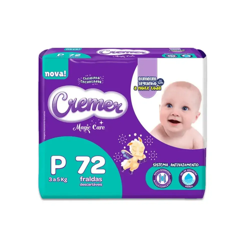 Fralda Descartável Infantil Cremer Magic Care P Pacote 72 Unidades