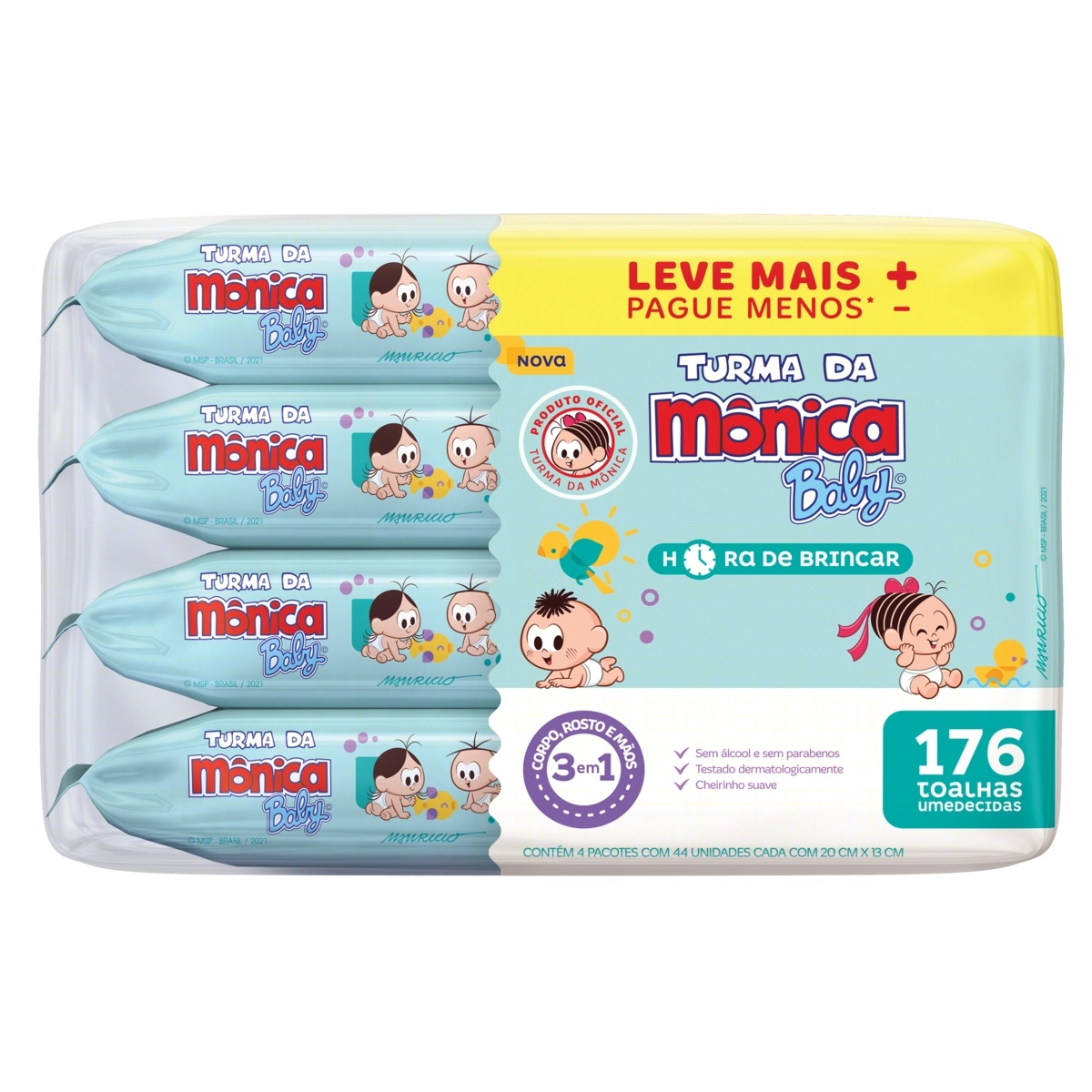 Pack Toalha Umedecida Infantil Turma Da Mônica Baby Hora De Brincar Pacote 4 Unidades Leve Mais Pagu