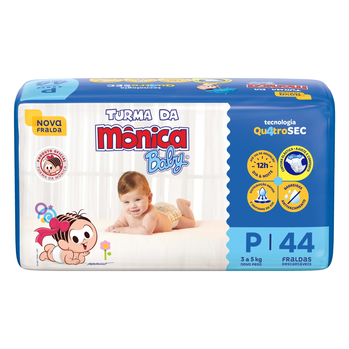 Fralda Descartável Turma Da Mônica Baby P Pacote 44 Unidades