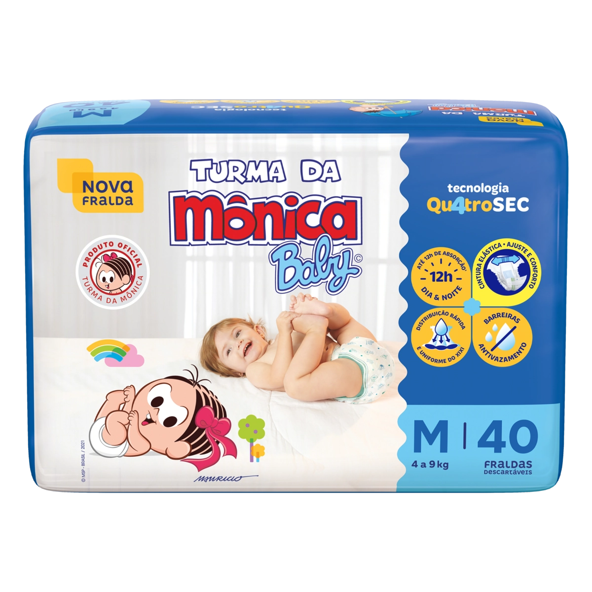 Fralda Descartável Turma Da Mônica Baby M Pacote 40 Unidades
