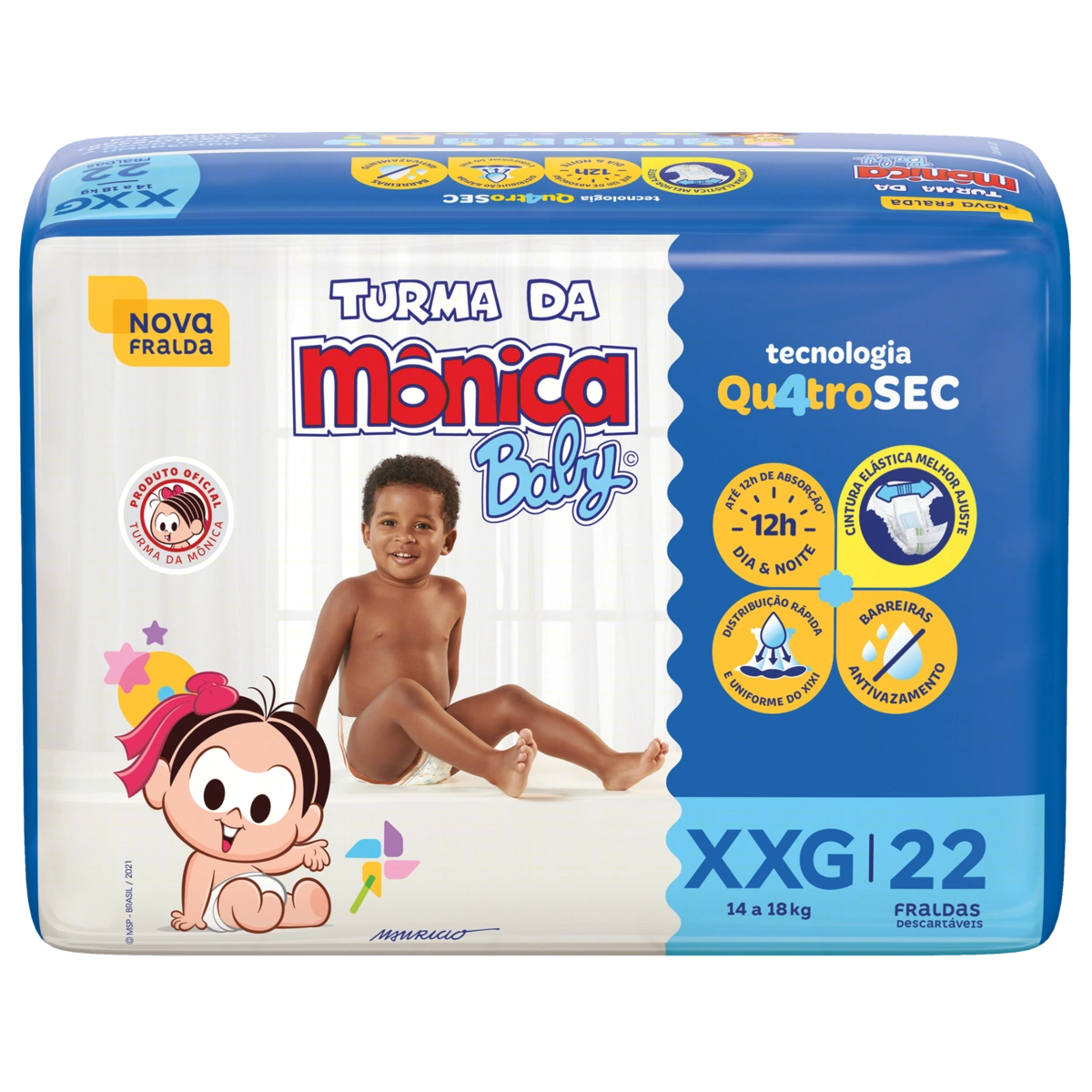 Fralda Descartável Turma Da Mônica Baby Xxg Pacote 22 Unidades