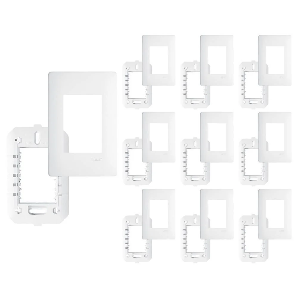 10 Placa Com Suporte Fame Habitat 4x2 Para 3 Módulos Horizontais Branco
