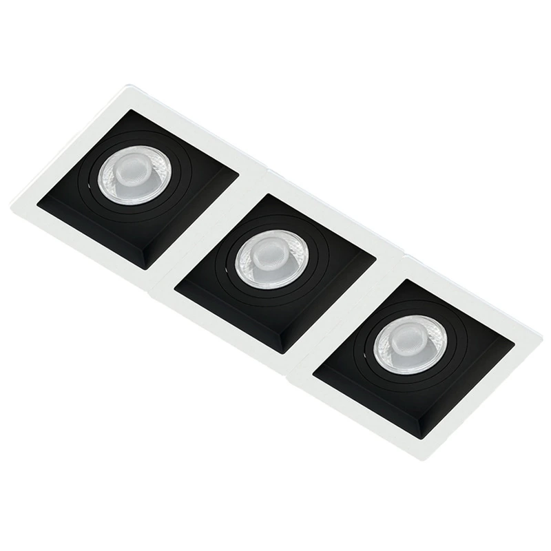 Spot Triplo Embutir Quadrado Recuado Branco Fundo Preto Par20 E27