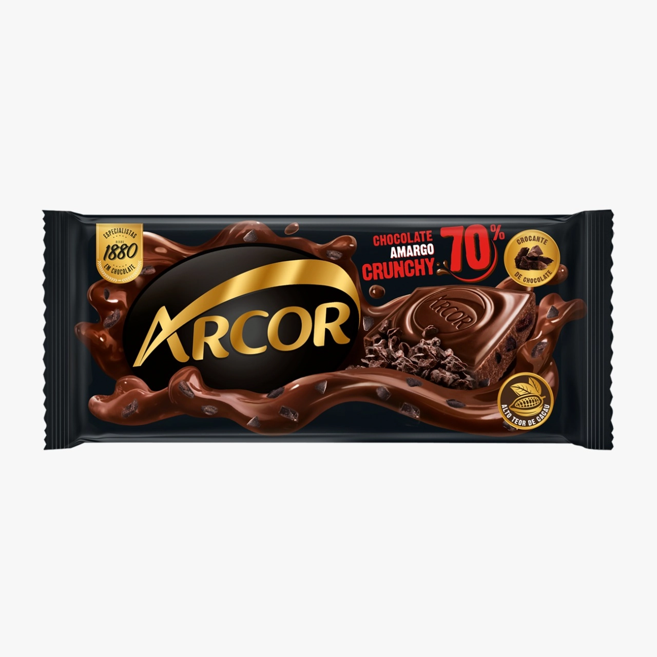 Chocolate Amargo 70% Cacau Crunchy Arcor Pacote 80g