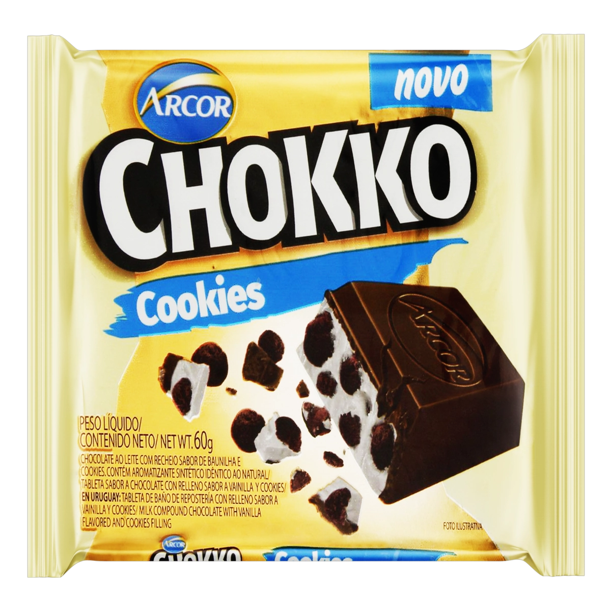 Chocolate Ao Leite Com Recheio De Baunilha E Cookies Chokko Pacote 60g