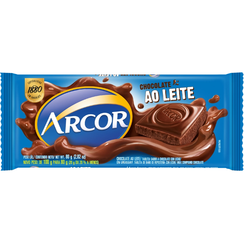 Chocolate Ao Leite Arcor Pacote 80g