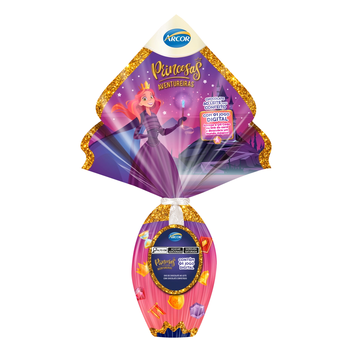 Ovo de Páscoa ao Leite com Confeitos Princesas Aventureiras Arcor 120g Vem com Jogo Digital