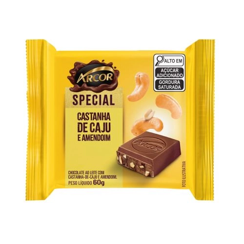 Chocolate Ao Leite Com Castanha De Caju E Amendoim Arcor Special Pacote 60g