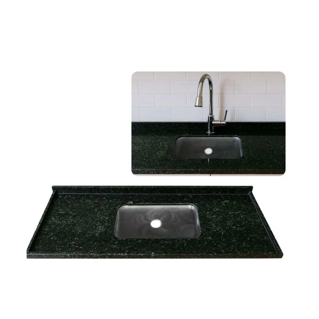 Pia De Cozinha Granito Verde Ubatuba 180cm Cuba Rasa Inox N2 Verde Ubatuba