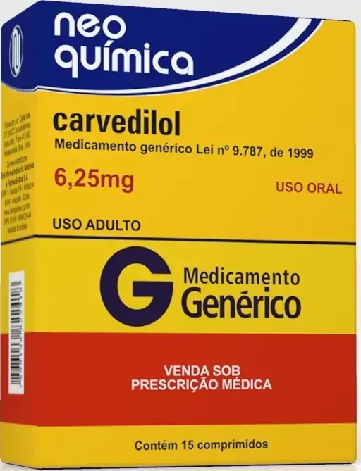 Carvedilol 6,25 Mg 15 Comprimidos Neo Química Genérico