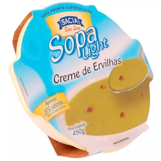 Sopa Congelada Creme De Ervilhas Light Sem Glúten Sacia Spa Line Pote 450g