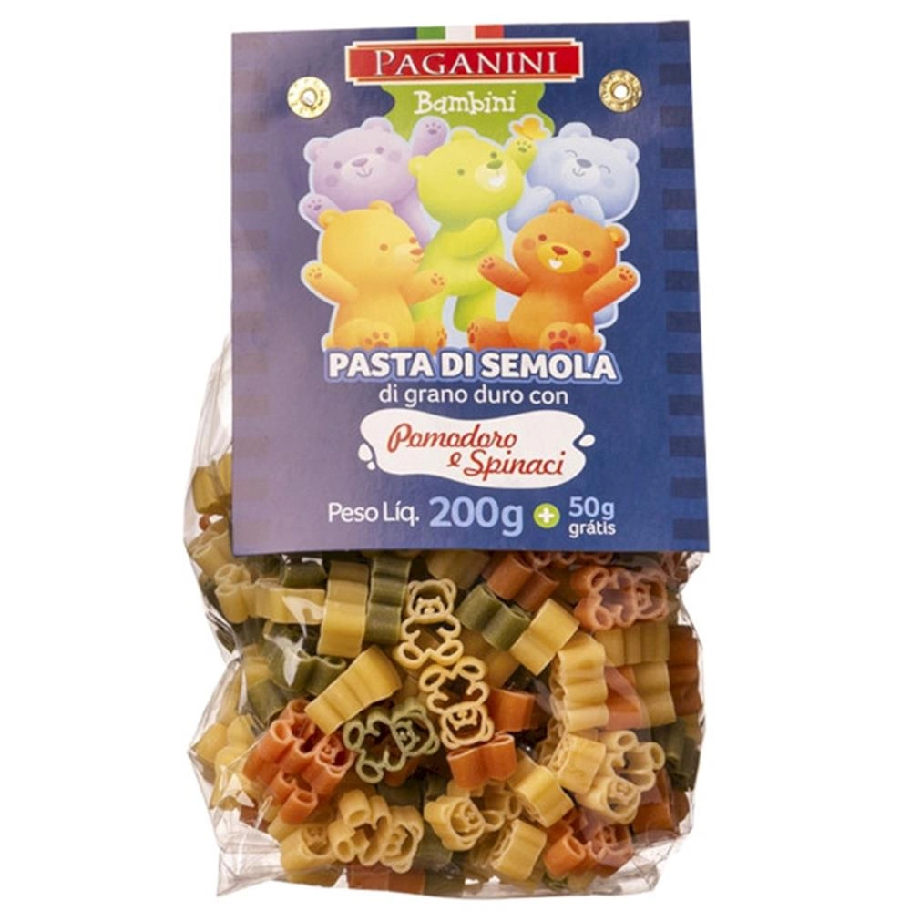 Macarrão De Sêmola Grano Duro Tricolor Bichinhos Paganini Bambini Pacote 200g Grátis 50g