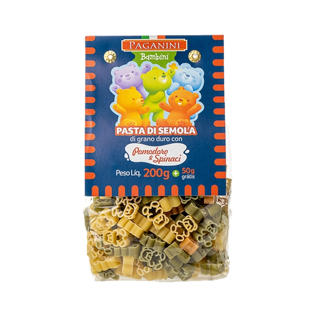 Macarrão De Sêmola Grano Duro Tricolor Ursinhos Paganini Bambini Pacote 200g Grátis 50g