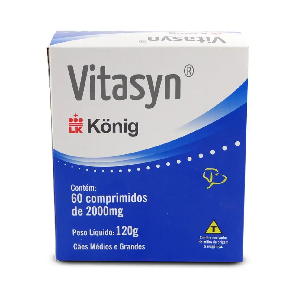 Vitasyn 2000mg Para Cães De Porte Médio E Grande König Com 60 Comprimidos