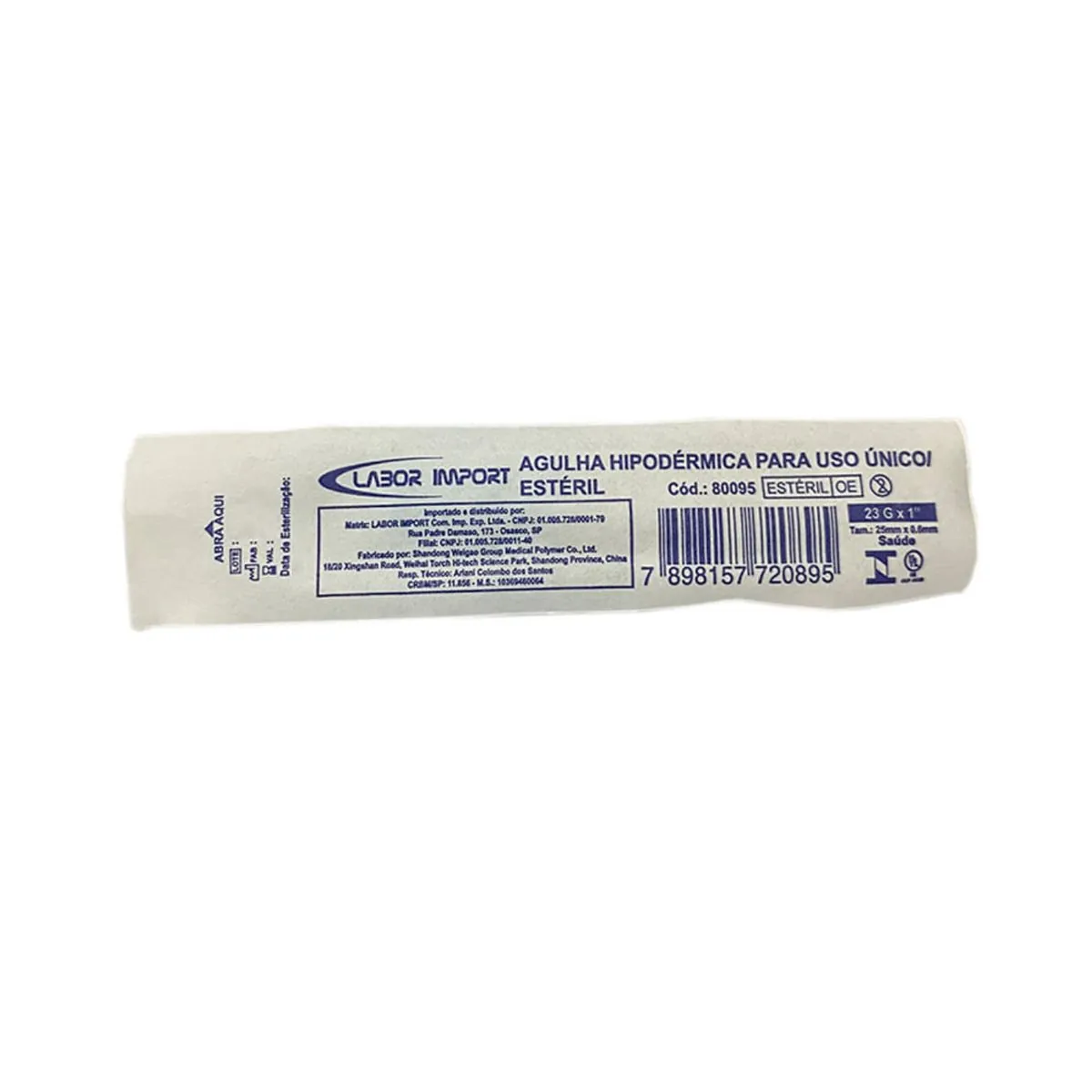 Agulha Hipodérmica Labor Import - 25x0,6mm - unidade
