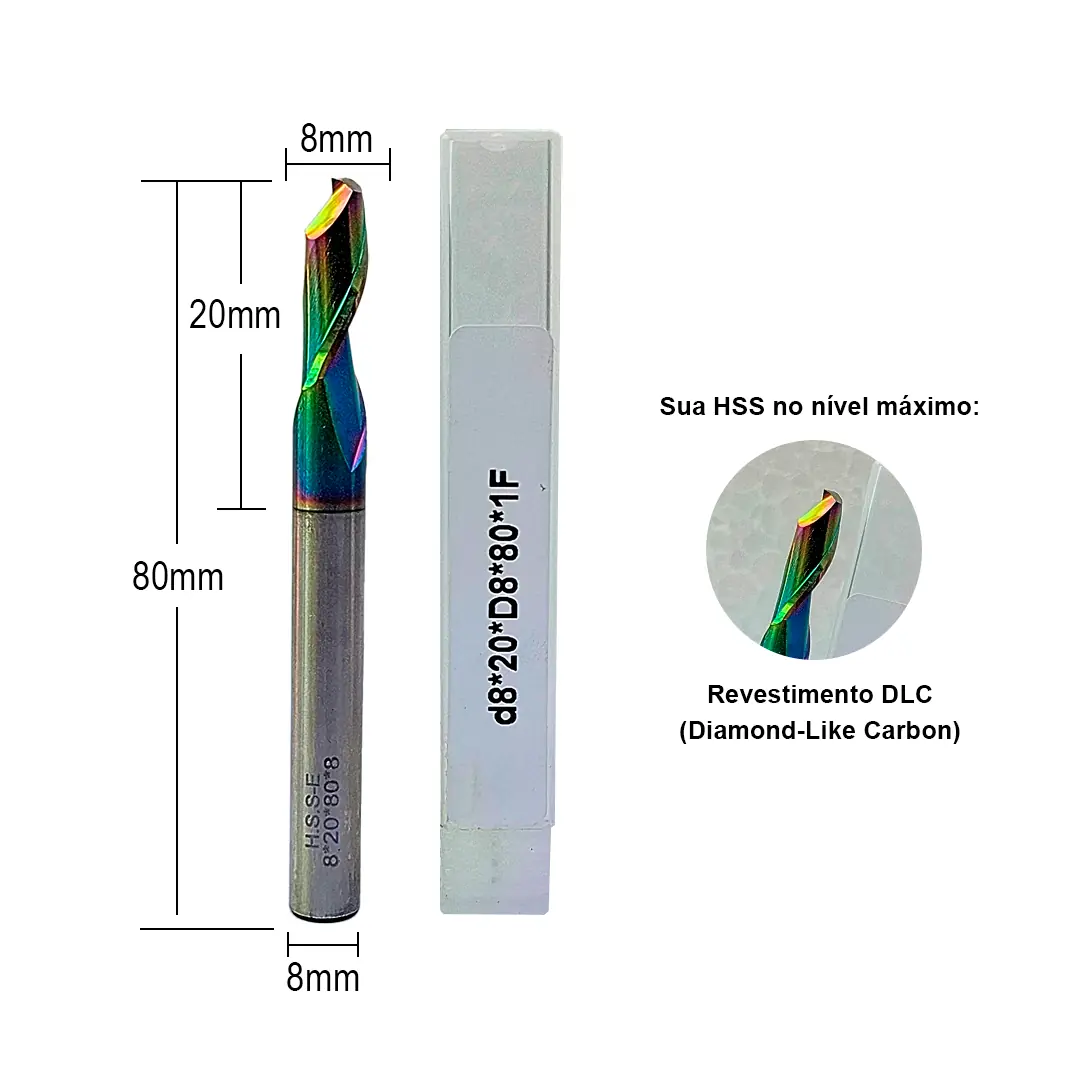 Fresa Pantógrafo Corte Ø8 X Ac20mm X Haste Ø8mm X Ct 80mm