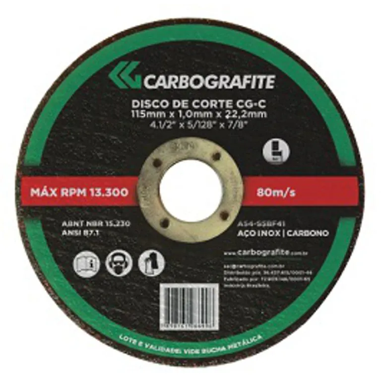 Disco De Corte Para Aço E Aço Inox 4 1/2" 115 X 1 X 22 23mm Cg-c - Carbografite