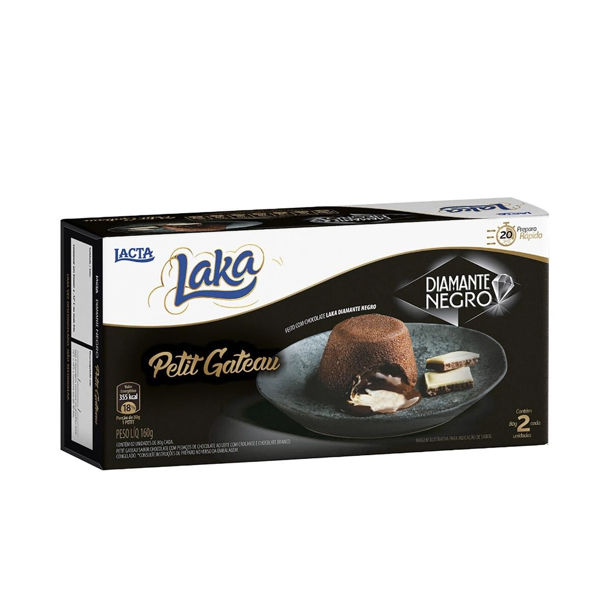 Petit Gâteau Congelado Chocolate Recheio Diamante Negro e Laka Lacta Caixa 160g 2 Unidades