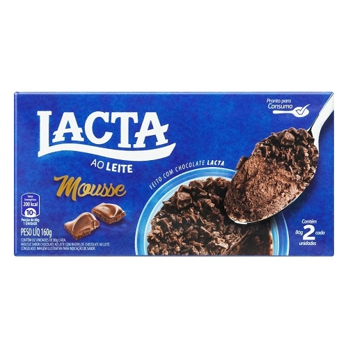 Mousse Congelado Chocolate Ao Leite Lacta Caixa 160g 2 Unidades