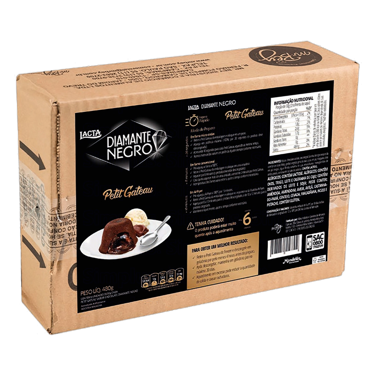 Petit Gâteau Congelado Recheio Diamante Negro Mr. Bey Sobremesas Premium Caixa 480g 6 Unidades