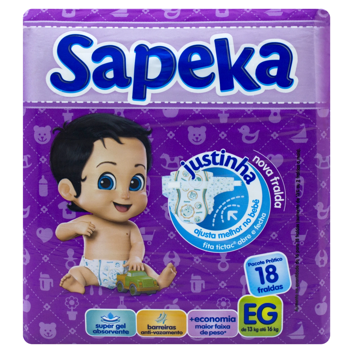 Fralda Descartável Infantil Sapeka Eg Pacote 18 Unidades
