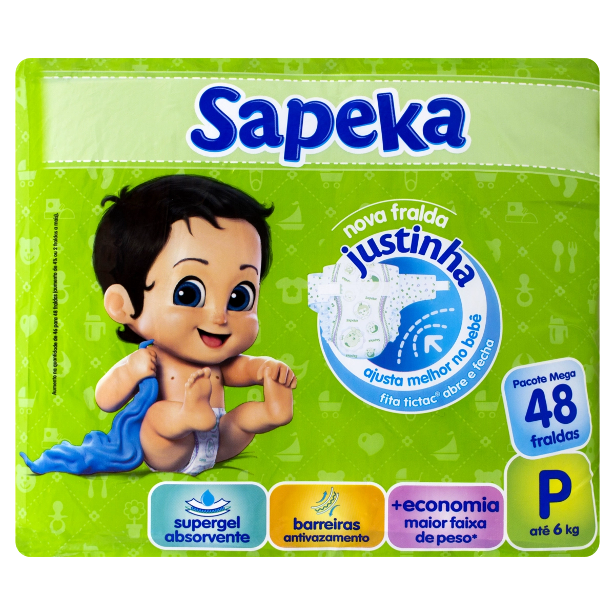 Fralda Descartável Infantil Sapeka P Pacote 48 Unidades