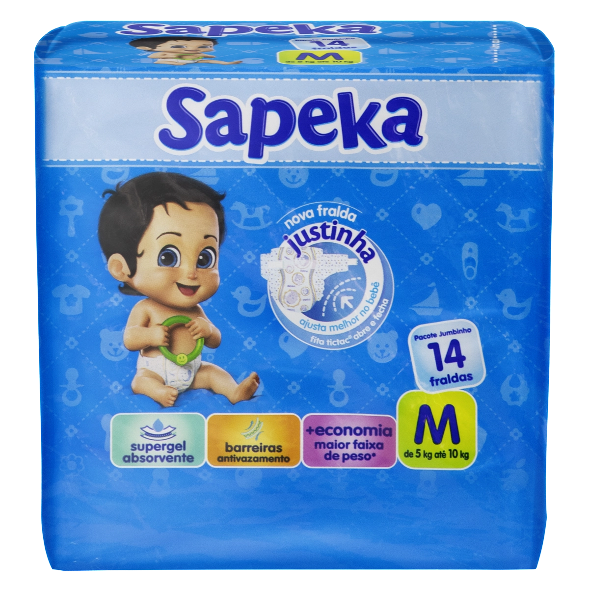Fralda Descartável Infantil Sapeka M Pacote 14 Unidades