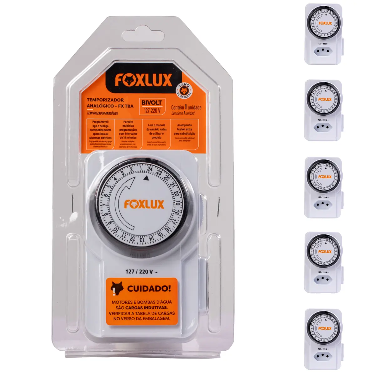 Timer Temporizador Foxlux Analógico Bivolt Kit 6 Un