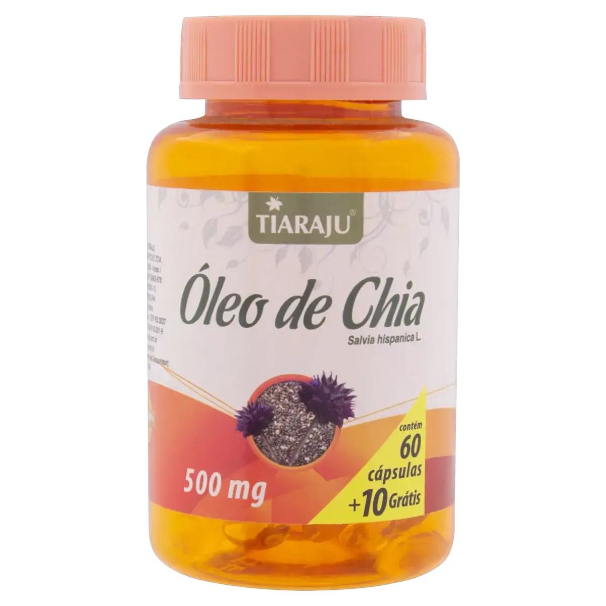 óleo De Chia 500mg Tiaraju Frasco 60 Cápsulas Grátis 10 Cápsulas