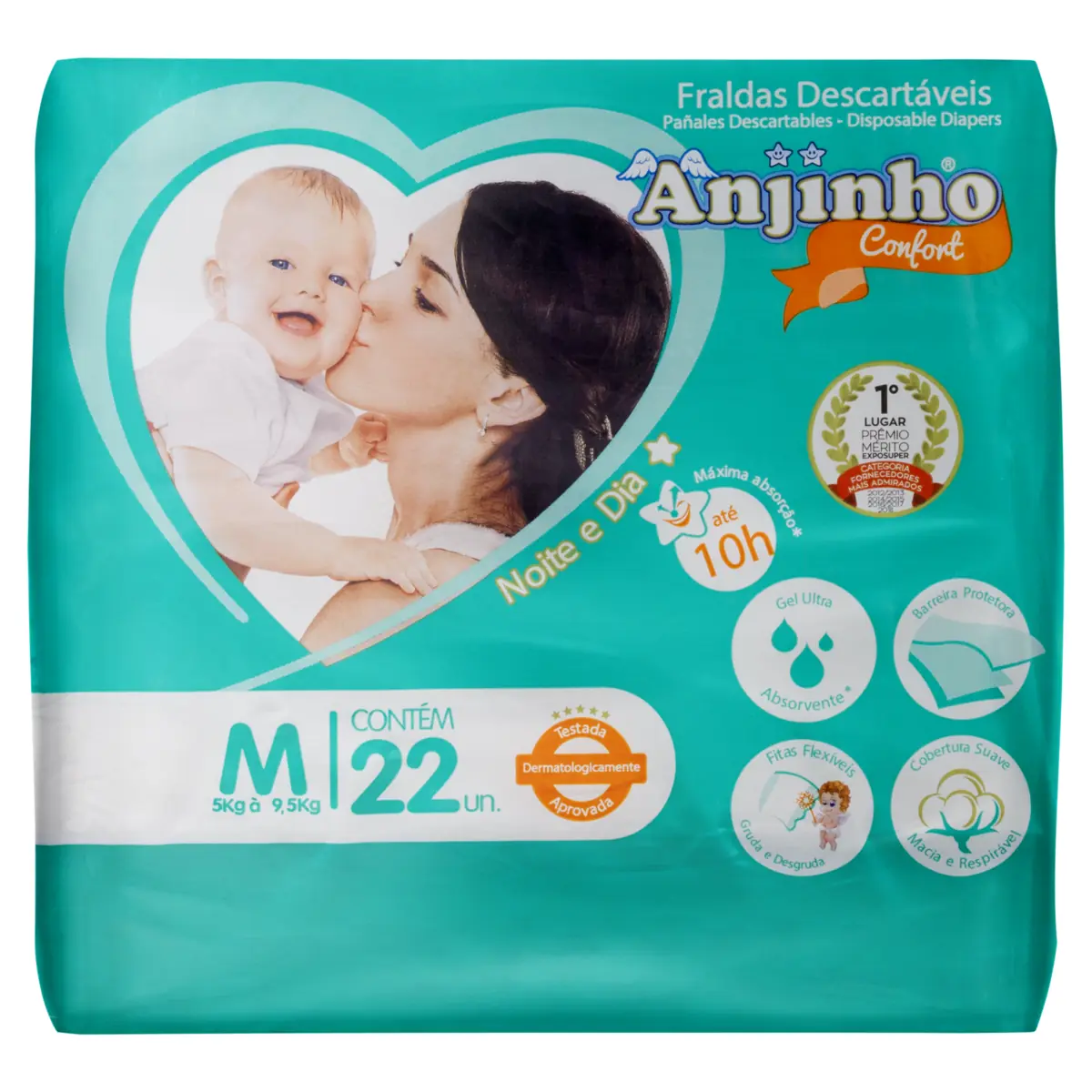 Fralda Descartável Infantil Anjinho Confort M Pacote 22 Unidades