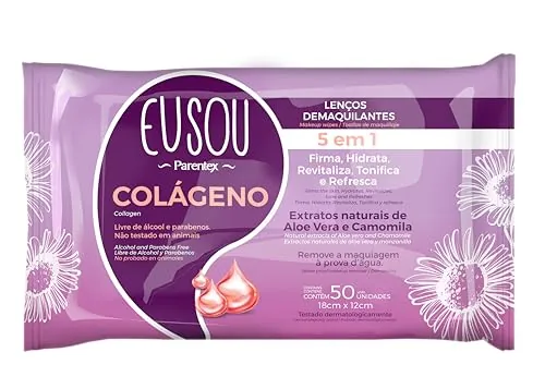 Toalha Umedecida Demaquilante Colágeno Facial Eu Sou Parentex Pacote 50 Unidades