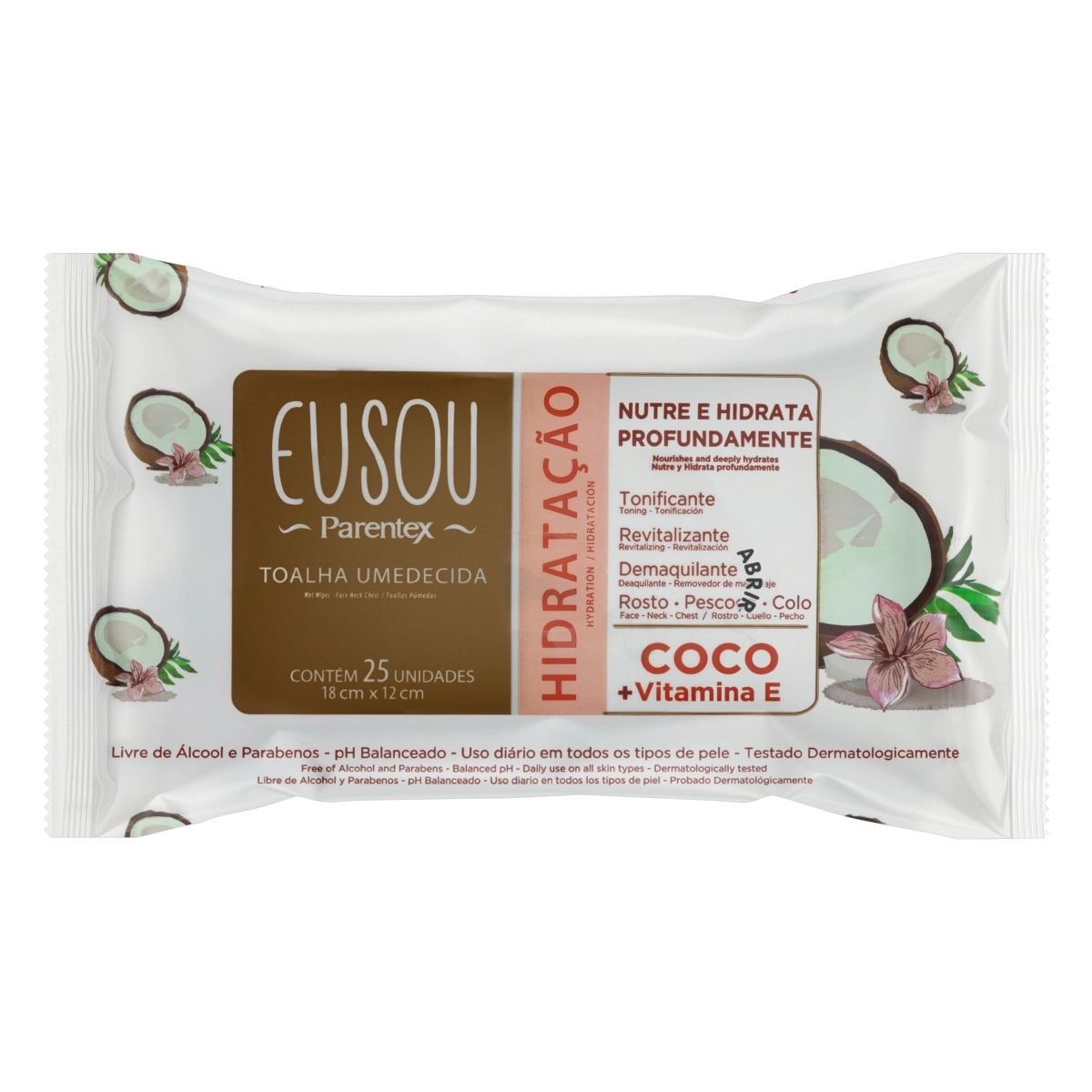 Toalha Umedecida Hidratação Coco Eu Sou Parentex Pacote 25 Unidades