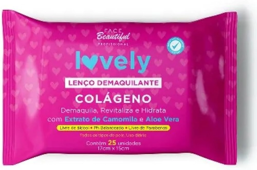 Lenços Demaquilantes Lovely Colágeno 17x15cm Face Beautiful Com 25un
