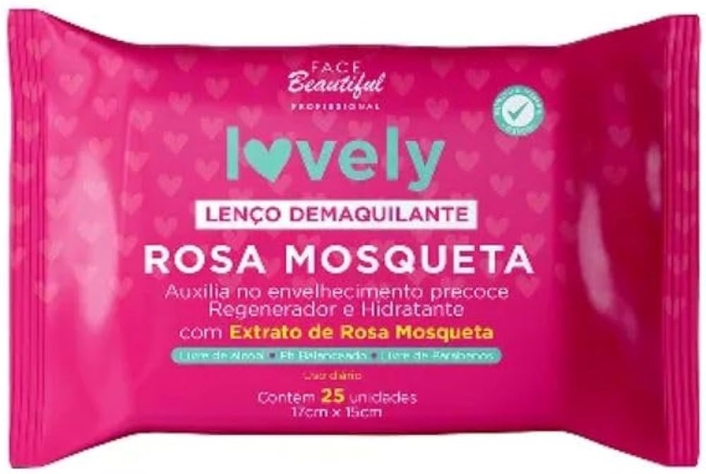 Lenço Demaquilante Lovely Rosa Mosqueta Face Beautiful 25un