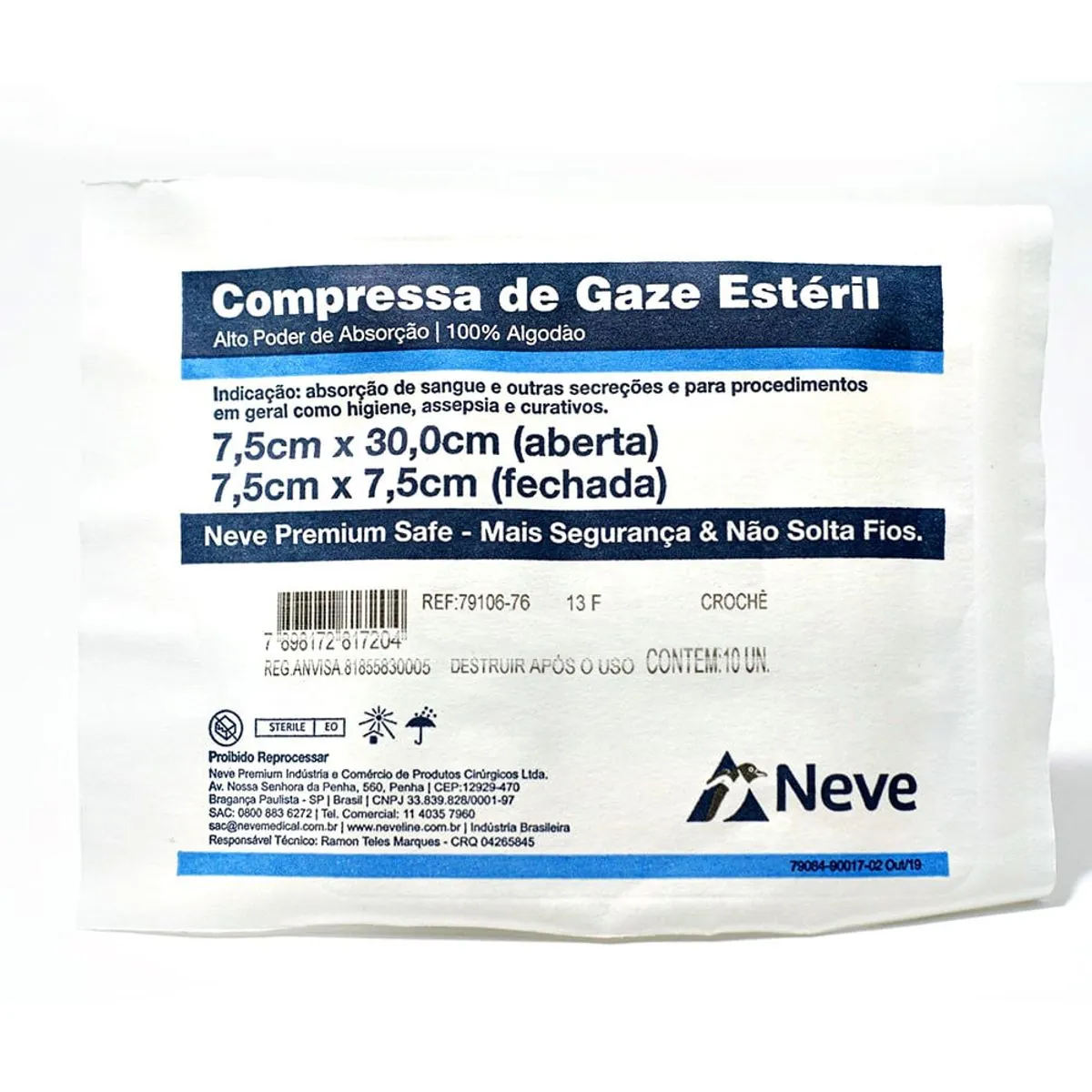 Gaze Esteril 7,5x7,5 13f C/10 Bsn/neve