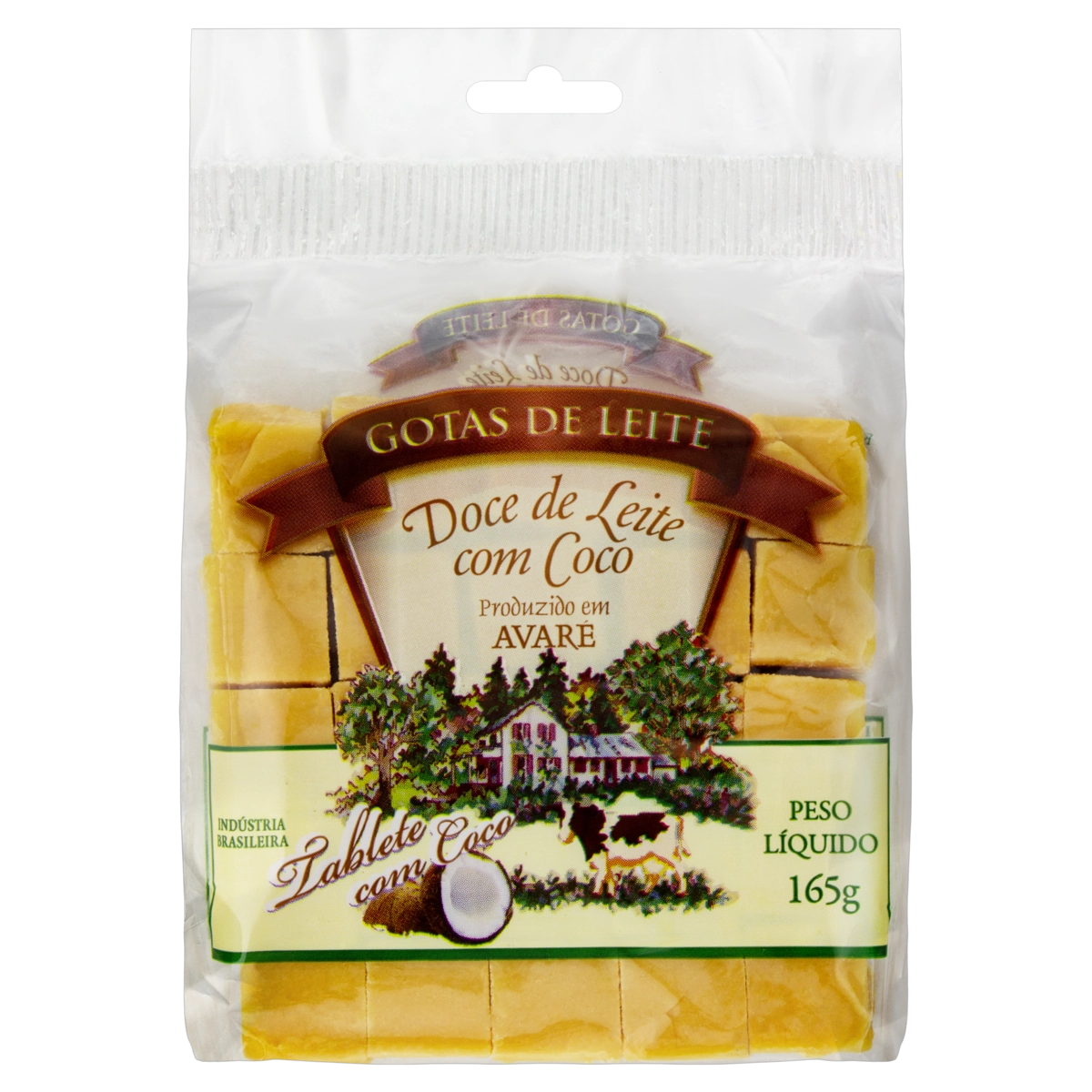 Doce De Leite Tablete Com Coco Gotas De Leite Pacote 165g